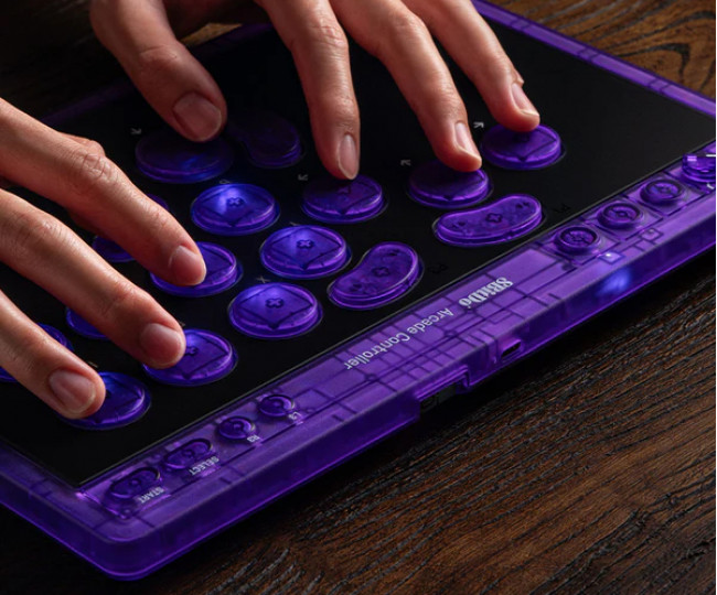Ігровий аркадний контролер 8BitDo Arcade Controller - Transparent Purple Signature Edition